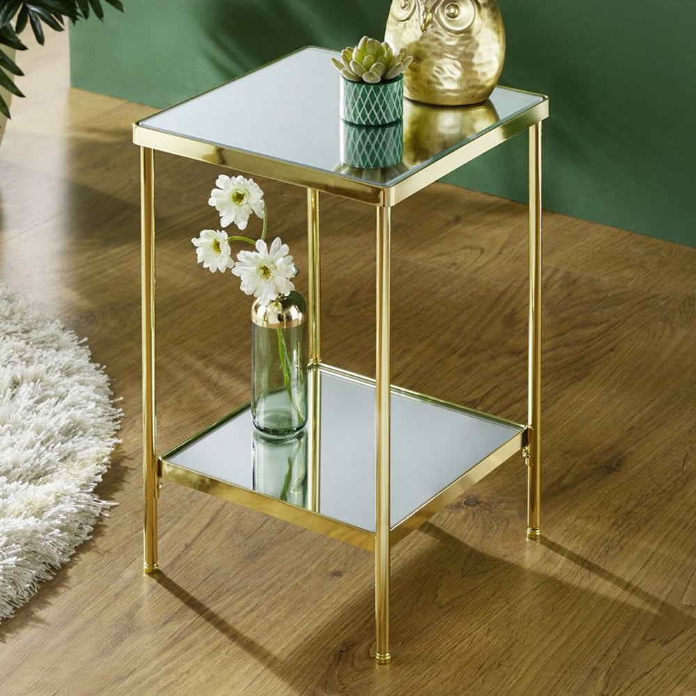 Pulaski Small Mirrored Square End Table With Brass Frame