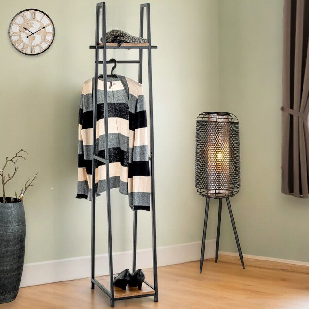 Pulaski Small Wooden Coat Stand With Metal Frame In Dark Oak