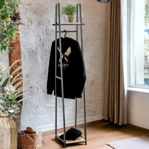 Pulaski Small Wooden Coat Stand With Metal Frame In Light Oak | Bed Sava