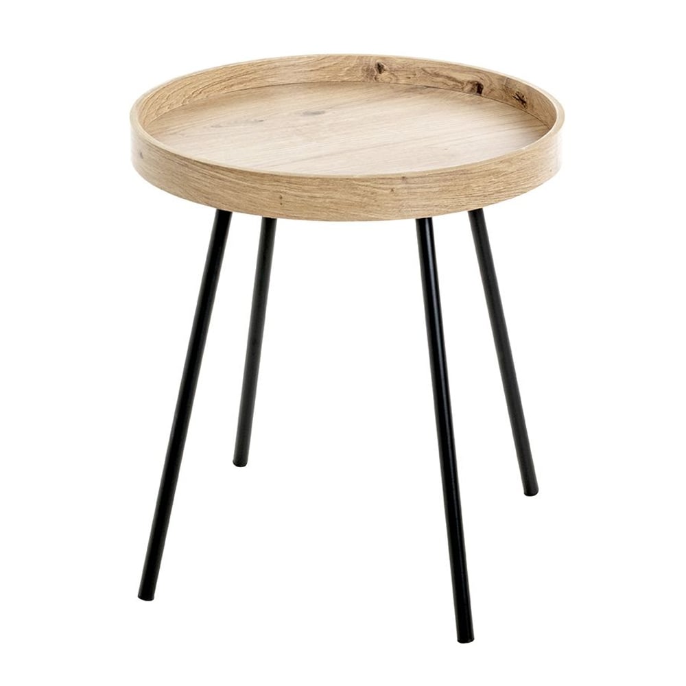 Pulaski Wooden End Table With Black Metal Legs In Light Oak