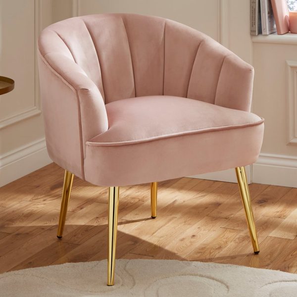 Pulford Velvet Accent Chair With Gold Legs In Blush Pink | Bed Sava