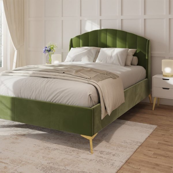 Pulford Velvet Ottoman Storage Double Bed In Green | Bed Sava
