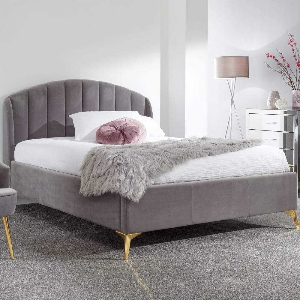 Pulford Velvet Ottoman Storage Double Bed In Grey