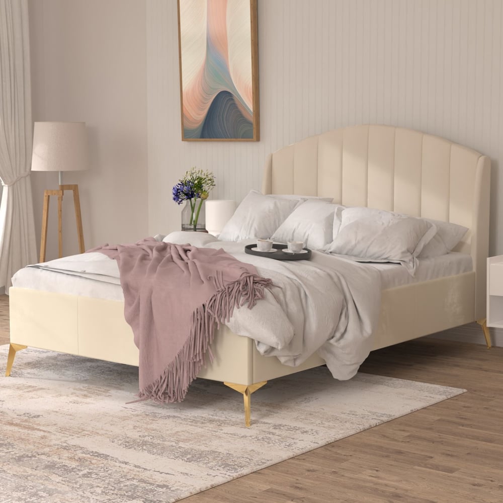 Pulford Velvet Ottoman Storage Double Bed In Natural