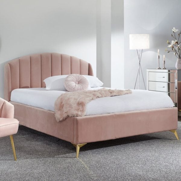 Pulford Velvet Ottoman Storage King Size Bed In Blush Pink | Bed Sava