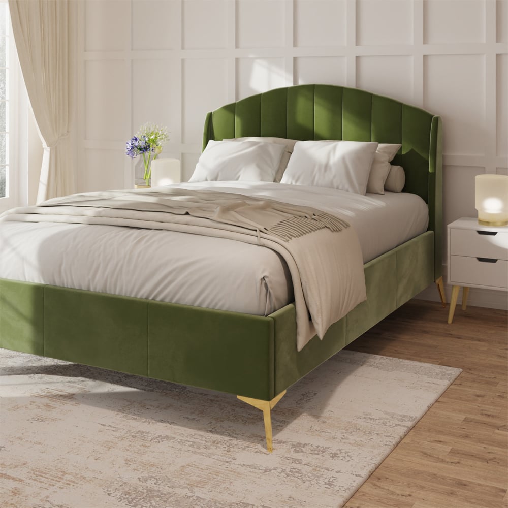 Pulford Velvet Ottoman Storage King Size Bed In Green