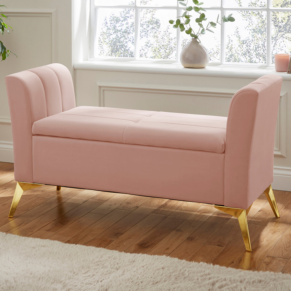 Pulford Velvet Storage Ottoman In Blush Pink