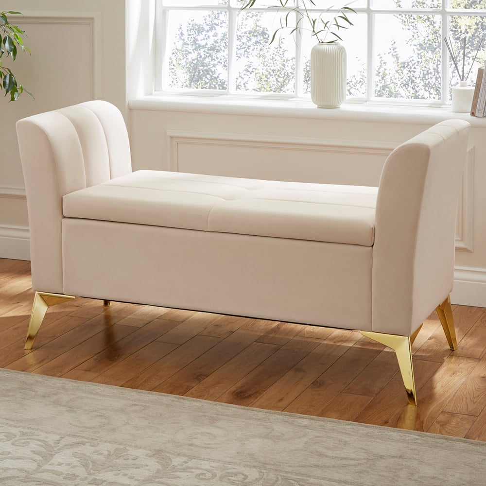 Pulford Velvet Storage Ottoman In Natural