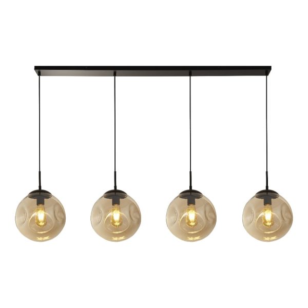 Punch 4 Light Champagne Glass Bar Pendant Light In Black | Bed Sava