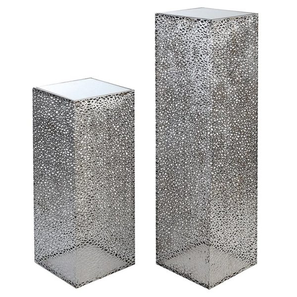 Purley Glass Metal Set Of 2 Decorative Pillar In Silver | Bed Sava