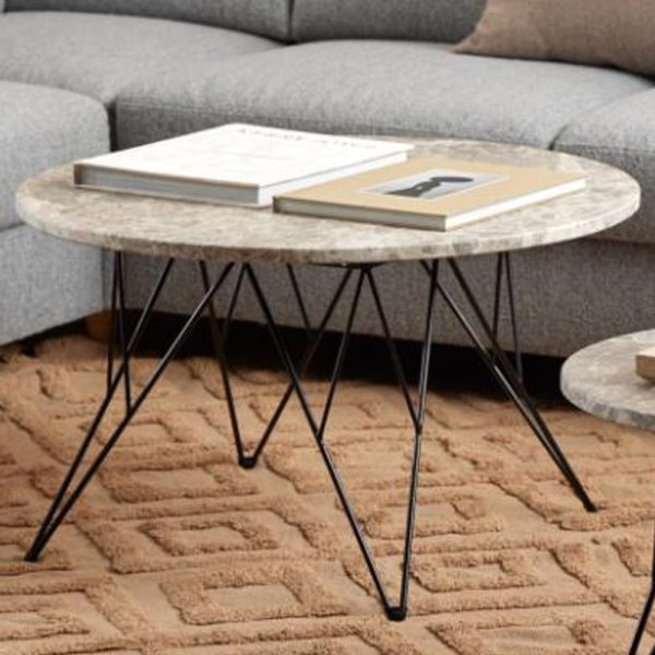 Putnam Marble Coffee Table With Black Legs In Grey Brown | Bed Sava
