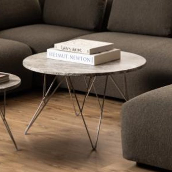 Putnam Marble Coffee Table With Chrome Legs In Grey Brown | Bed Sava