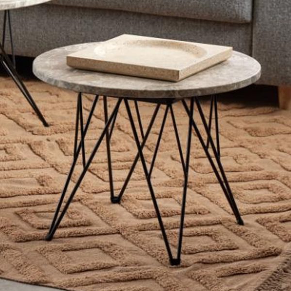 Putnam Marble Side Table With Black Legs In Grey Brown | Bed Sava