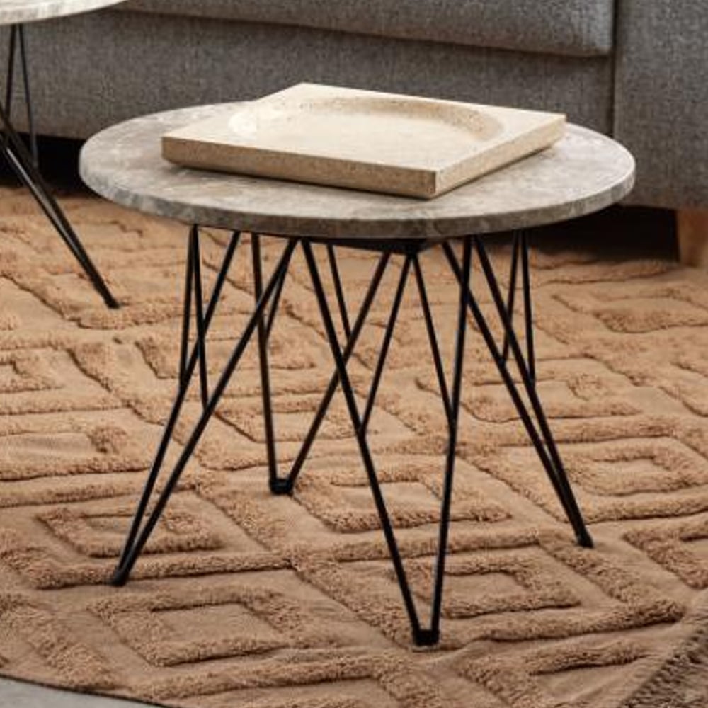 Putnam Marble Side Table With Black Legs In Grey Brown
