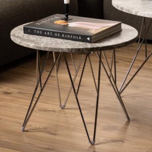 Putnam Marble Side Table With Chrome Legs In Grey Brown | Bed Sava