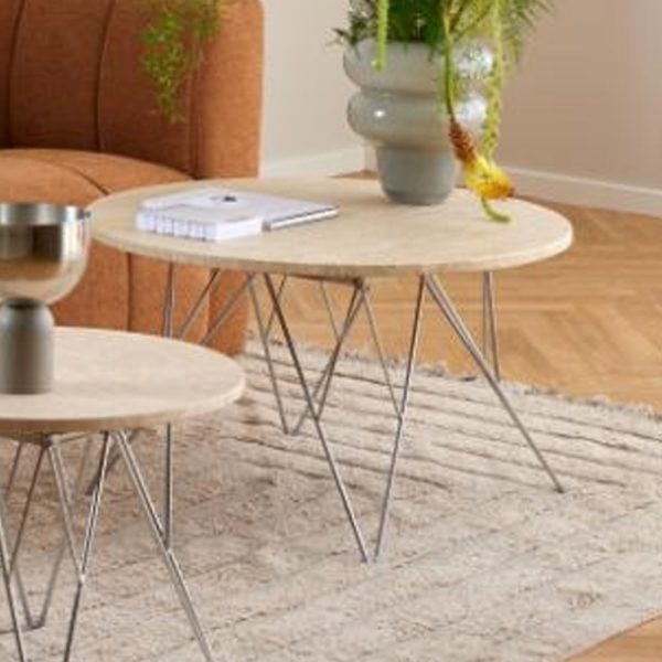 Putnam Wooden Coffee Table With Chrome Legs In Beige Travertine | Bed Sava