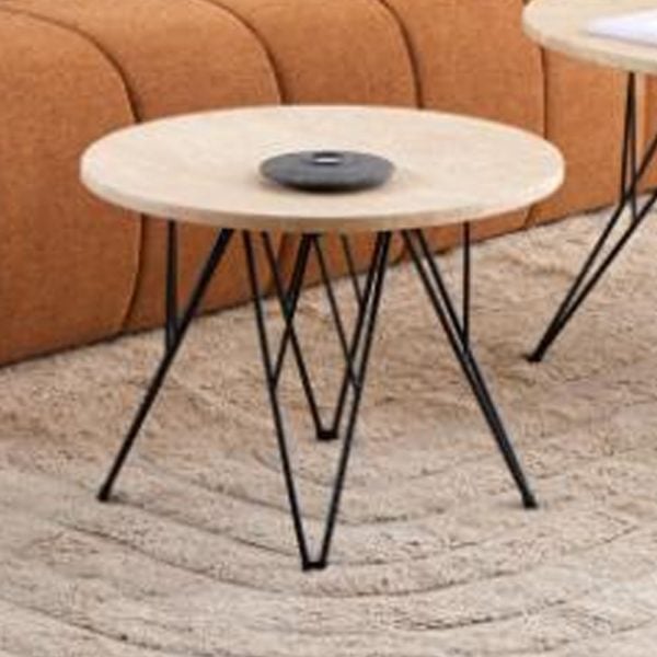 Putnam Wooden Side Table With Black Legs In Beige Travertine | Bed Sava
