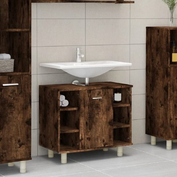 Putnam Wooden Vanity Unit With 1 Door In Smoked Oak | Bed Sava