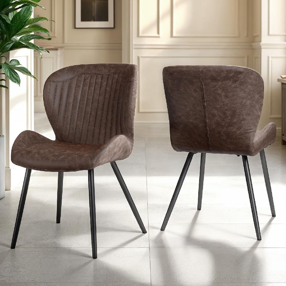 Qinson Brown Faux Leather Dining Chairs In Pair