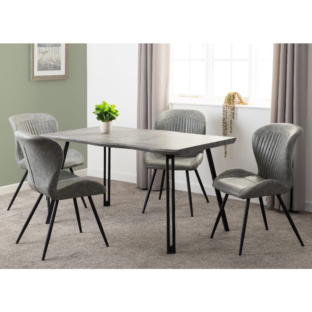 Qinson Concrete Effect Dining Table With 4 Chairs In Grey