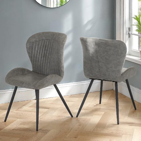 Qinson Grey Faux Leather Dining Chairs In Pair | Bed Sava