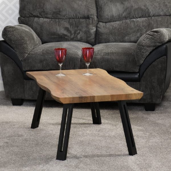Qinson Wooden Coffee Table With Black Legs In Medium Oak | Bed Sava