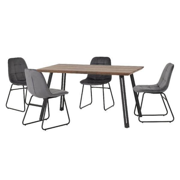 Qinson Oak Wooden Dining Table With 4 Lyster Grey Chairs | Bed Sava