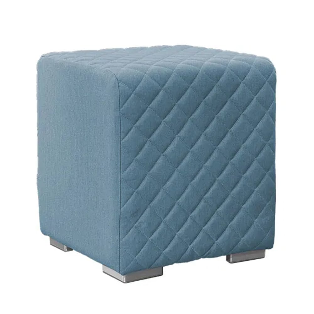 Quapaw Fabric Square Pouffe In Blue Natte