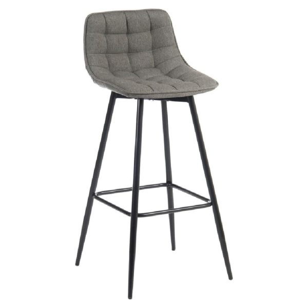 Quebec Fabric Bar Stool With Black Legs In Grey | Bed Sava