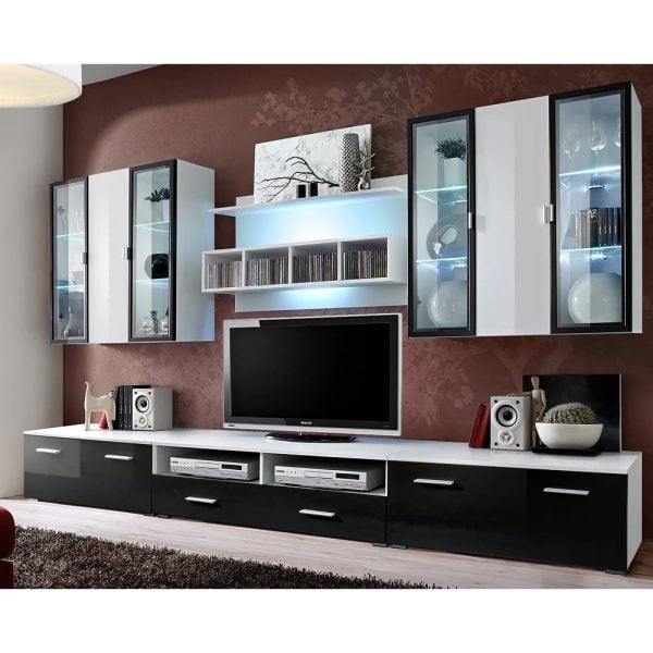 Quebec High Gloss Entertainment Unit In Black With LED | Bed Sava