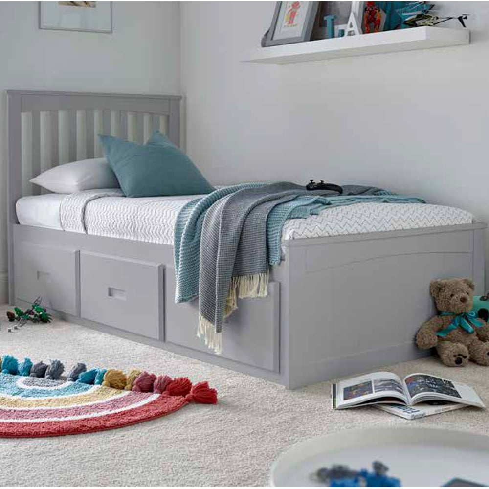 Quebec Wooden Single Bed With 3 Drawers In Grey