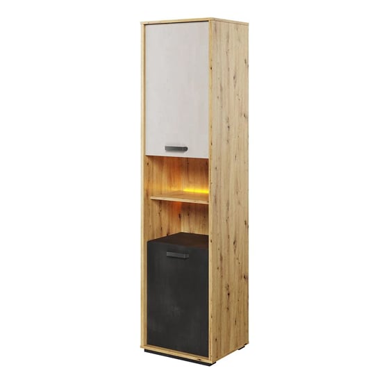 Quincy Kids Wooden Storage Cabinet Tall In Artisan Oak And LED