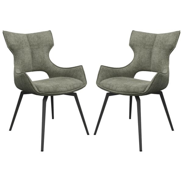 Rafael Green Fabric Dining Chairs In Pair | Bed Sava