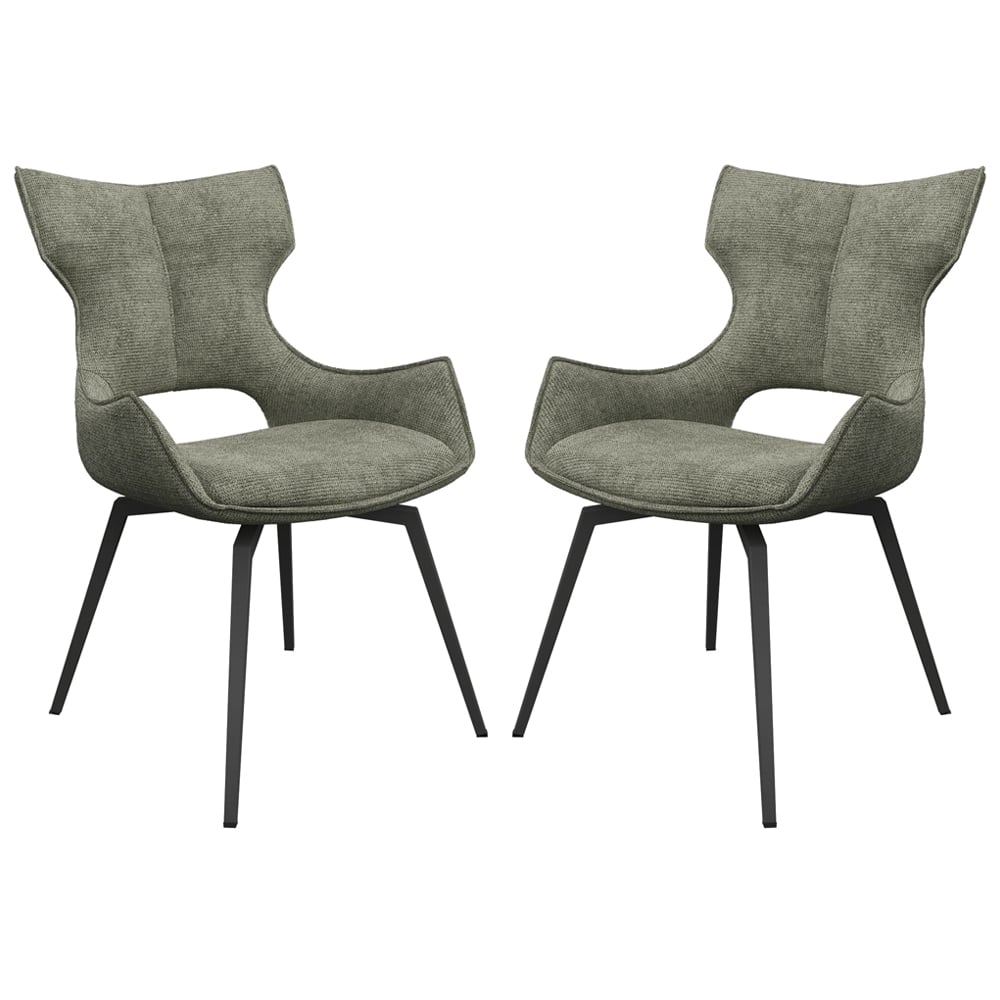 Rafael Green Fabric Dining Chairs In Pair