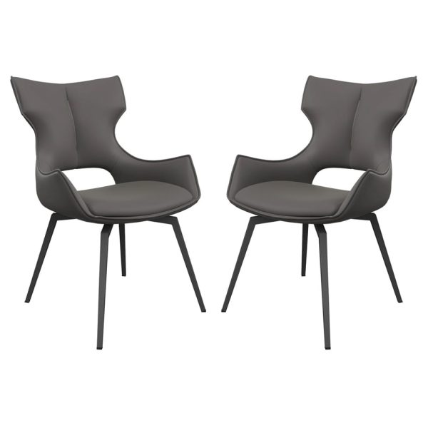 Rafael Grey Leather Dining Chairs In Pair | Bed Sava