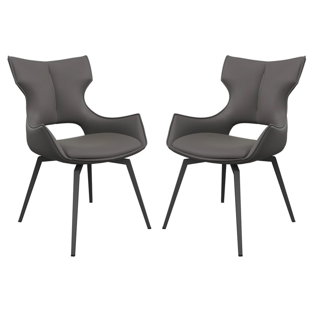 Rafael Grey Leather Dining Chairs In Pair
