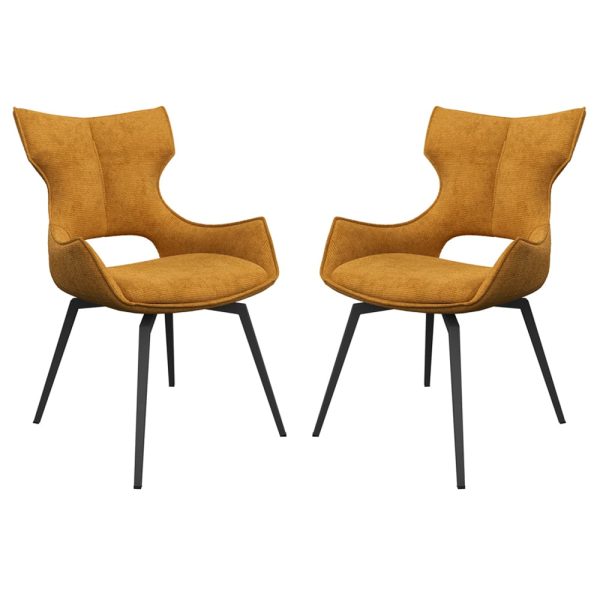 Rafael Mustard Fabric Dining Chairs In Pair | Bed Sava