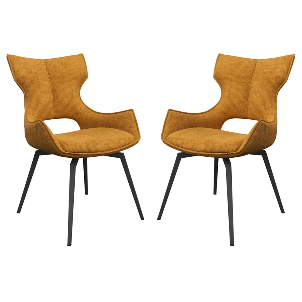 Rafael Mustard Fabric Dining Chairs In Pair