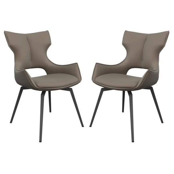 Rafael Taupe Leather Dining Chairs In Pair | Bed Sava
