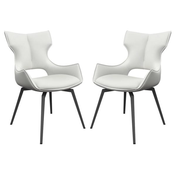 Rafael White Leather Dining Chairs In Pair | Bed Sava