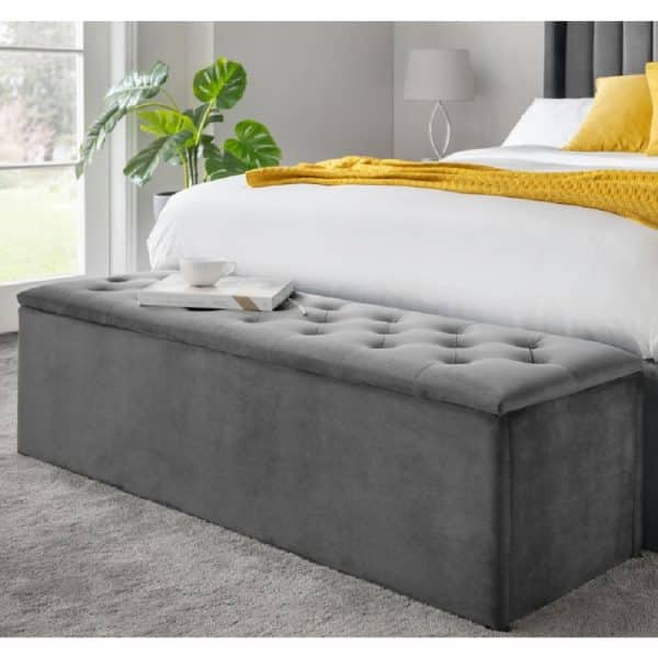 Rahela Velvet Blanket Box In Dark Grey | Bed Sava
