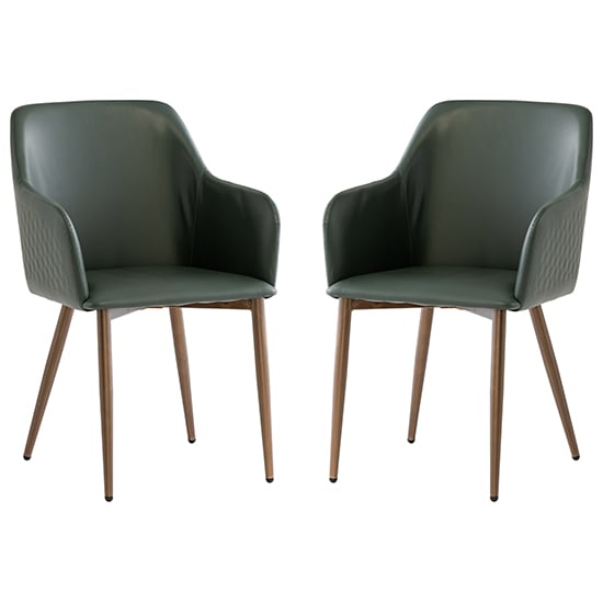 Ralph Dark Green Faux Leather Dining Chairs In Pair