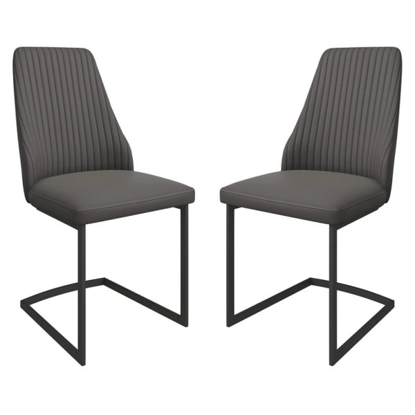 Ramona Dark Grey Faux Leather Dining Chairs In Pair | Bed Sava