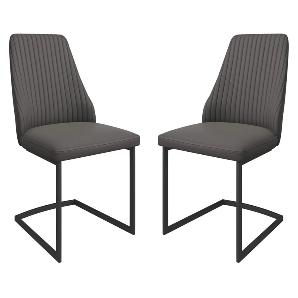 Ramona Dark Grey Faux Leather Dining Chairs In Pair