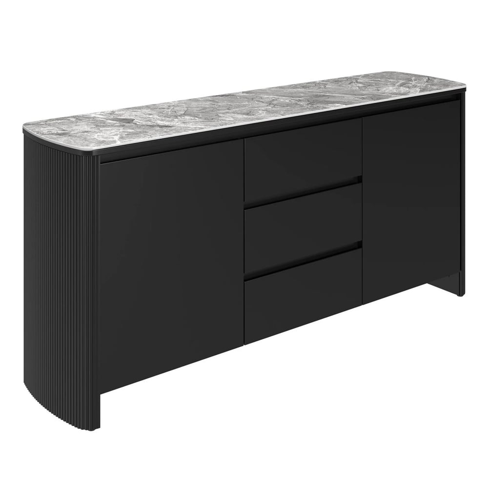 Ramona Grey Gloss Ceramic Top Sideboard With Wooden Base