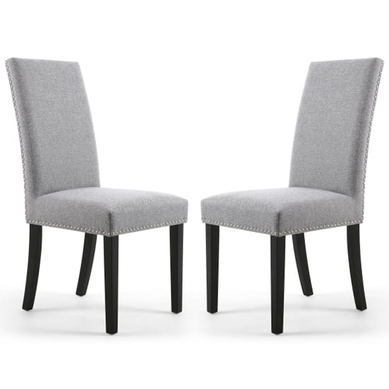 Rabat Silver Grey Fabric Dining Chairs With Black Legs In Pair