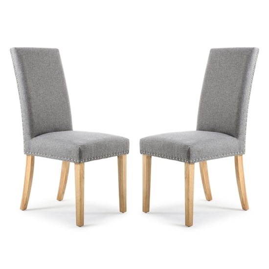 Rabat Silver Grey Fabric Dining Chairs With Natural Legs In Pair