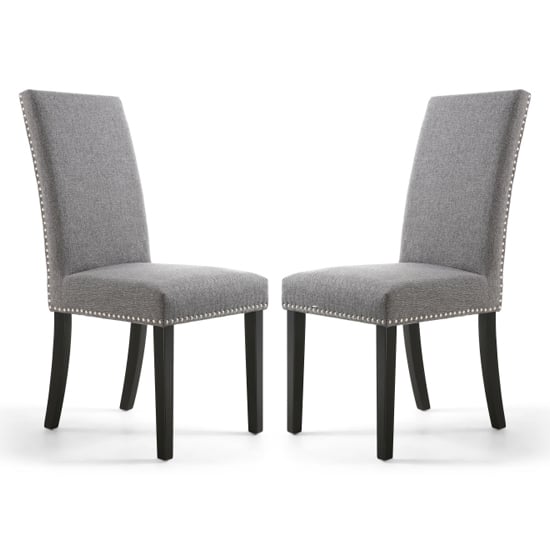 Rabat Steel Grey Fabric Dining Chairs With Black Legs In Pair