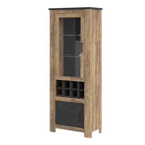 Rapilla Wooden Display Cabinet In Chestnut And Matera Grey