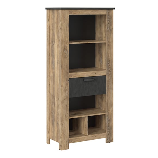Rapilla Wooden Bookcase With 1 Drawer In Chestnut And Matera Grey